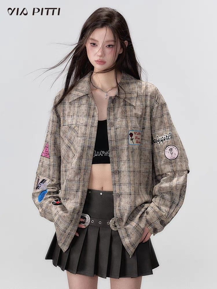 🟤 เสื้อคลุมลายตารางวินเทจสีน้ำตาล ทรงคล้ายสูท